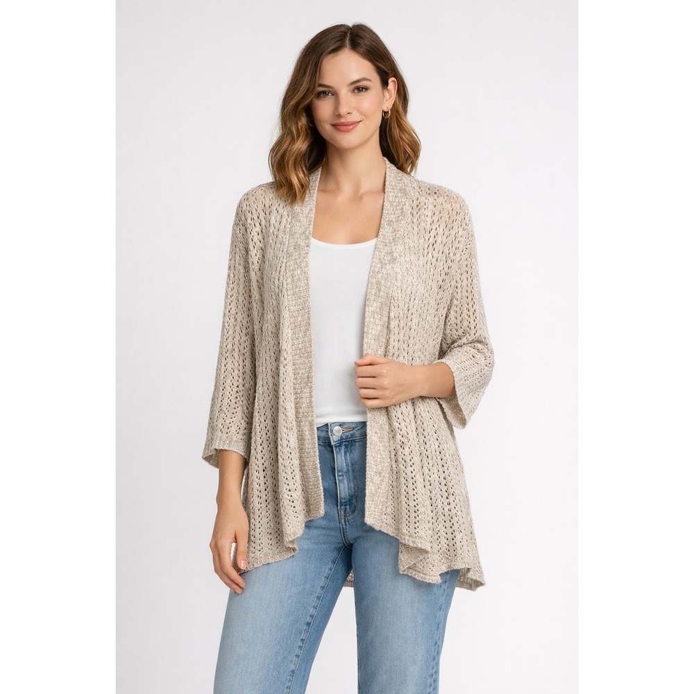 Alfani Women's Beige Open Knit Cardigan Sweater Textured Lightweight Size M